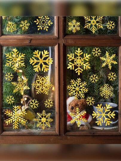 29pcs/1 Pack Christmas Snowflake Window Sticker, Christmas Decorations, Winter Door Background Decoration, White Snowflake Electrostatic Glass Sticker, Holiday Decoration,Christmas