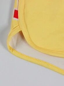 Ensemble deux pièces d'été slim de couleur unie Fallow, Top court à manches courtes imprimé col rond, short à cordon de serrage. Ensemble sport pour femmes. - Jaune citron - Voir 8