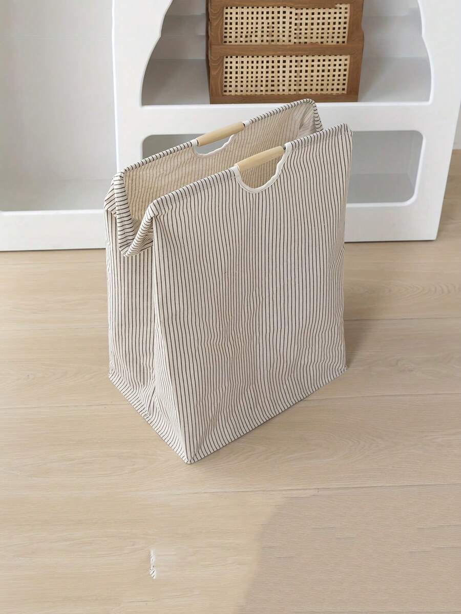 1 giỏ đựng đồ giặt bằng vải có thể gấp lại, giỏ đựng quần áo bẩn di động để lưu trữ trong phòng ngủ, phòng tắm và phòng giặt. Thiết kế đơn giản với tay cầm bằng gỗ, sức chứa lớn cho đồ chơi và búp bê