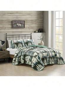 3 Pcs Cabin Lodge Rustic Country Bear Quilt Bedspread Set 22672 - 國王 - 查看 7
