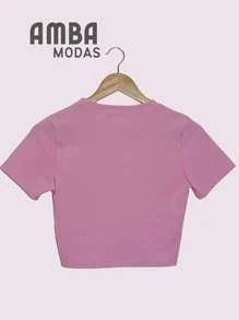Women's Cropped Top With Shiny Summer - 淺粉色 - 查看 2