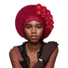 Traditional African & South American Layered Floral Headdress, Nigerian Gele Headwrap, Suitable For Daily Wear, Weddings, Parties, Gatherings, And Ideal Mother's Day Gift