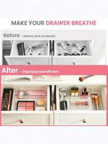 Asnews 25/44pcs Clear Plastic Drawer Organizer Set, 4 Sizes Desk Drawer Divider Organizers, Storage Bins For Makeup, Jewelry, Gadgets For Bedroom, Bathroom, Office - 透明的 - 查看 4