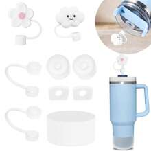 Juego de 9 accesorios para taza, que incluye 6 tapones antiderrame de silicona, 2 tapas para cubrir pajitas de 9-10 mm, y 1 bota de silicona para tumbler de 40oz y 30oz