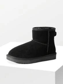 Women's Snow Boots Genuine Suede With Faux Fur Lining. 0.9 Inch Flat Classic Water-Resistant, Anti-Slip Winter Booties Feature A Slip-On Design And Comfortable Memory Foam,Suit For Staying Warm And Stylish This Winter - 黑色 - 查看 1
