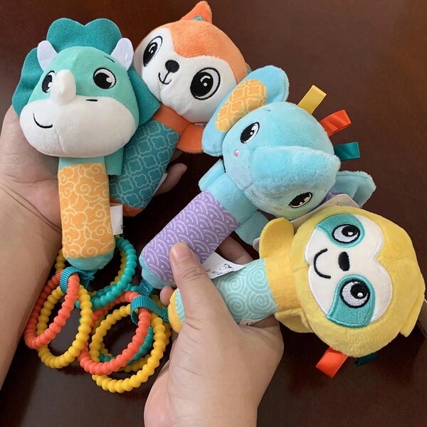 1 pieza Juguete de peluche con sonajero de animal de dibujos animados, juguete de sonajero para entrenamiento de agarre para bebés recién nacidos, regalo para bebés
