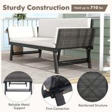 Lifezeal Outdoor Convertible Sofa Daybed With Adjustable Armrests Removable Cushions White/Gray/Navy