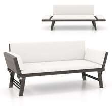 Lifezeal Outdoor Convertible Sofa Daybed With Adjustable Armrests Removable Cushions White/Gray/Navy