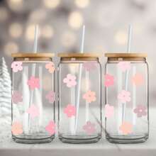 4 piezas de calcomanías de flores de serie de dibujos animados UV DTF para hojas de pegatinas impermeables para vasos de vidrio Libbey de 16 oz, tazas decorativas, útiles escolares, manualidades y suministros de arte DIY, paquete de calcomanías transferibles