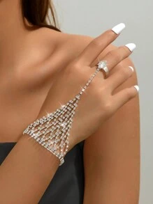 新款网状水钻可调节戒指和手链首饰套装 情人节配饰