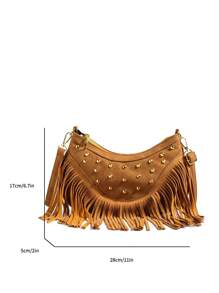 Tropiscape 流苏铆钉复古西部风人造革包，波西米亚风斜挎包，女士独特复古邮差包，旅行必备，适合牛仔竞技、海滩、秋季、圣诞节、冬季等场合，也是圣诞礼物的理想之选。 - 棕色 - 查看 11