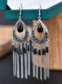 Chinese Style Multi-Layer Long Tassel Earrings, Fashion Crystal Rhinestone Waterdrop Earrings, Elegant Gift For Holidays - Blue - View 6