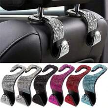 4 piezas Ganchos brillantes con rhinestones para apoyacabezas del asiento trasero del coche, soporte para bolsos y carteras en el automóvil - 4 piezas - Ver 10