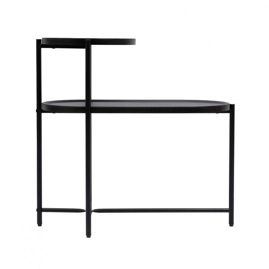 Elevate Your Living Space With Our Stylish Black Wooden Round Coffee Table - Features Hidden Storage Tray & 2 Tier Oval Design For Optimal Use. - 黑色 - 查看 1