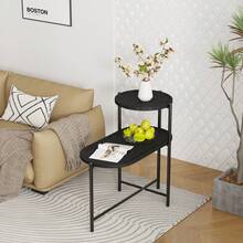 Elevate Your Living Space With Our Stylish Black Wooden Round Coffee Table - Features Hidden Storage Tray & 2 Tier Oval Design For Optimal Use. - 黑色 - 查看 9