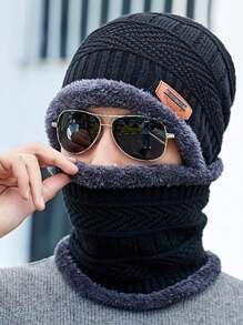Cachecol e Gorro de Inverno com Gorro Quente Acolchoado Tricotado para Ciclismo ao Ar Livre, Gorro de Lã de Inverno para Homens, Gorro Puxado para Baixo, Gorro de Inverno