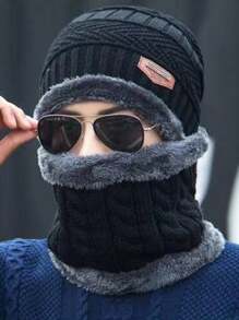 Cachecol e Gorro de Inverno com Gorro Quente Acolchoado Tricotado para Ciclismo ao Ar Livre, Gorro de Lã de Inverno para Homens, Gorro Puxado para Baixo, Gorro de Inverno