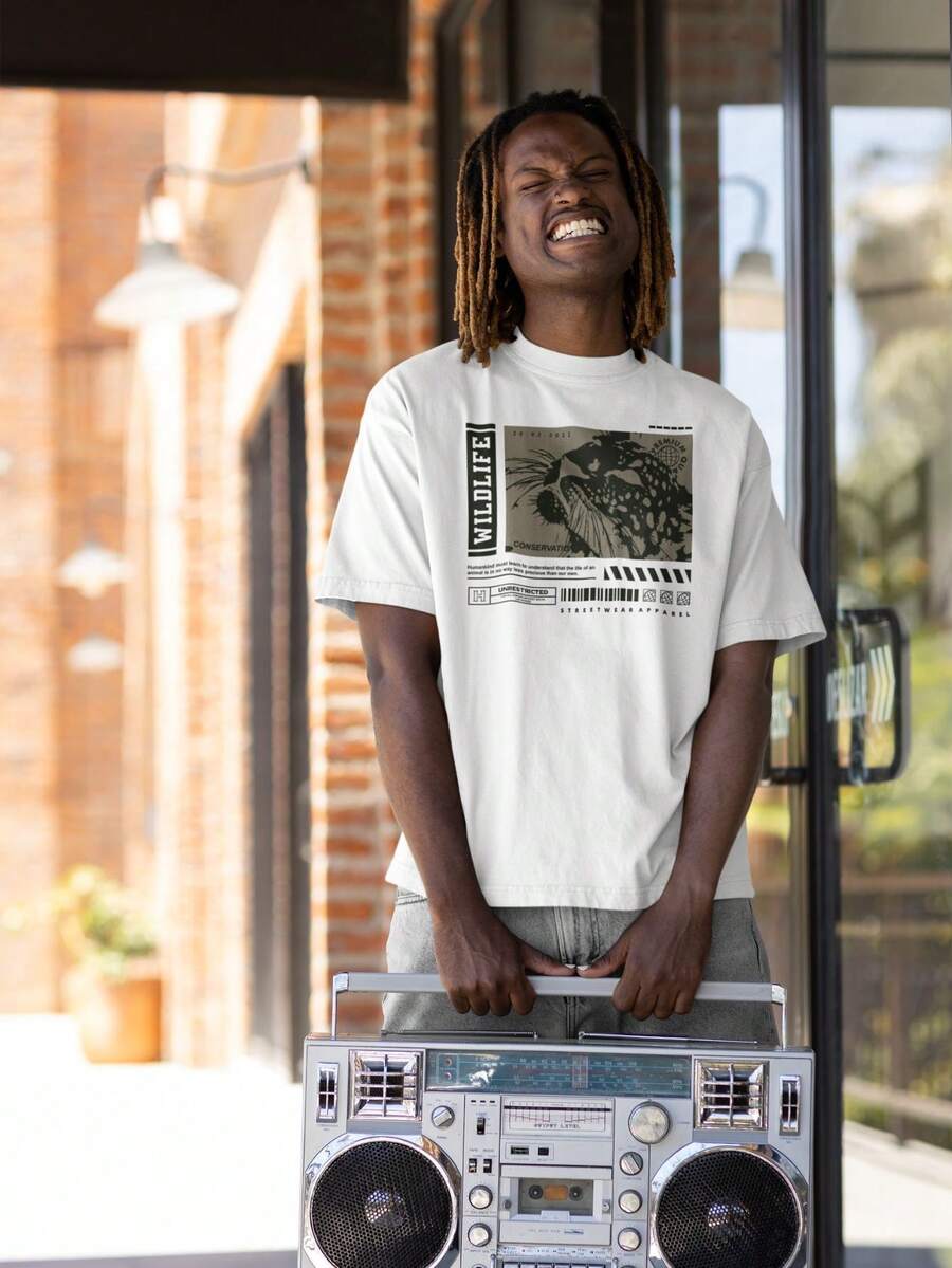 Unisex Leopard T-Shirt Streetwear Wild Totem Men's Cotton Shirt New Release - 白色 - 查看 1