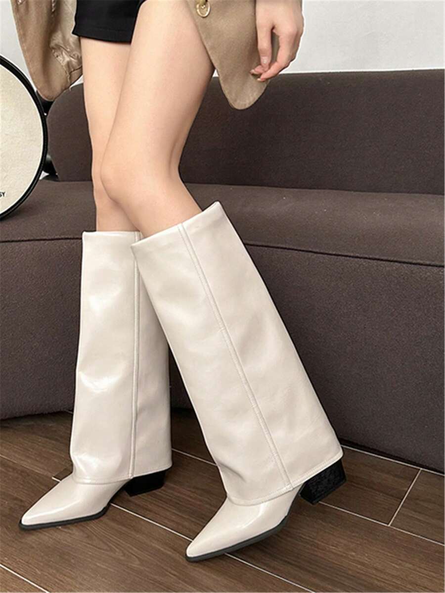 2024 Fall/Winter New Pointed Toe High Heel Riding Boots For Women, Over-The-Knee High Shaft Boots, Slim Leg Style - White - View 1