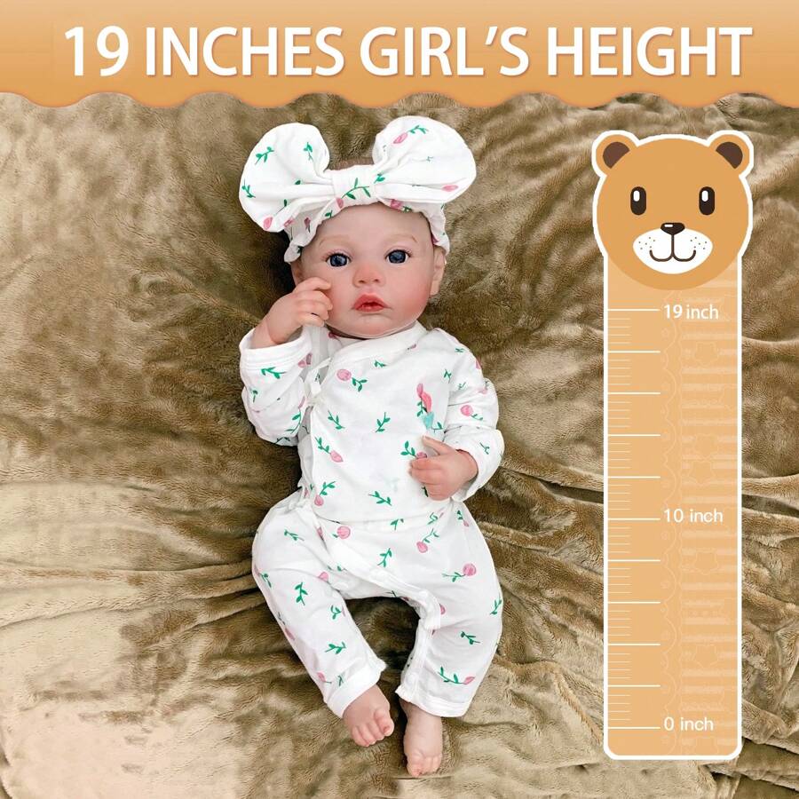 19Inch Reborn Baby Girl AllVinyl Soft Limbs, HandPainted Hair And