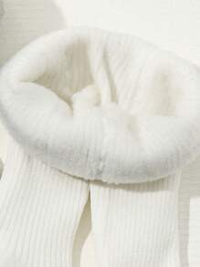 2 chiếc/gói quần bó màu trắng cho trẻ mới biết đi, màu trơn có thiết kế sọc, lót nhiệt mềm mại, ấm áp và thoải mái, thích hợp cho mùa thu/đông, làm quà tặng thường ngày hoặc ngày lễ - trắng - Xem 2