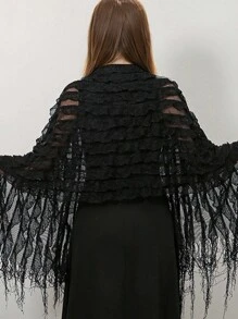 1pc Sparkling Embroidered Fringe Scarf Shawl For Women, Party Dress, Bridal, Formal, Elegant, Casual, Vintage, Palace Style, Made Of Polyester. Suitable For All Seasons