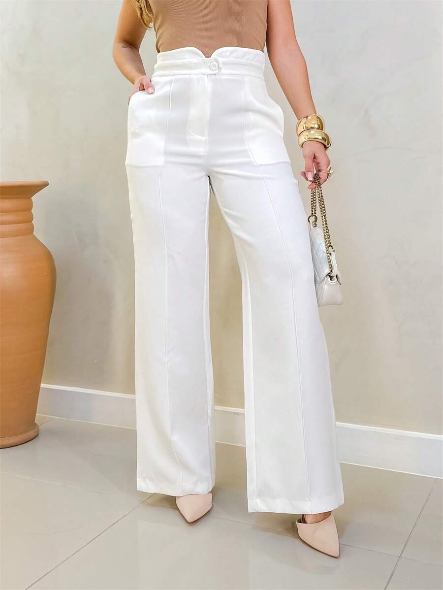 Elegant Women's Fashion Modern Formal Pants With Button And Front Pocket/DD023 - trắng - Xem 1