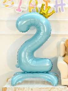 32" Tall Large Blue Number Crown Foil Balloon With Base, Suitable For Birthday, Anniversary, Valentine's Day, Graduation, Room And Party Decorations - Blue - View 21