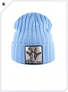 KKISSBAOBEI 1 件山羊刺绣贴针织帽，适合休闲、运动、派对秋季装扮