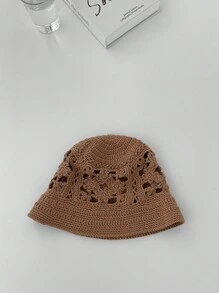 1pc Artisanal Vintage Color Block Crochet Knit Bucket Hat, Spring Autumn Sun Protection Hat, Tai Chi Bagua Handmade Crochet Bucket Hat - Multicolor - View 11