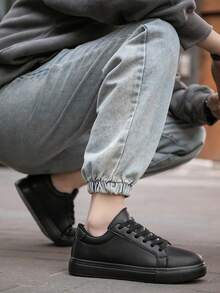 1 Đôi Giày Thể Thao Ngoài Trời Đi Bộ Thường Ngày Phong Cách Tối Giản Buộc Dây Phía Trước Cho Nam, Giày Thể Thao Ngoài Trời Chống Trượt Màu Trơn Cổ Điển Đa Năng - màu đen - Xem 10