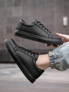 1 Đôi Giày Thể Thao Ngoài Trời Đi Bộ Thường Ngày Phong Cách Tối Giản Buộc Dây Phía Trước Cho Nam, Giày Thể Thao Ngoài Trời Chống Trượt Màu Trơn Cổ Điển Đa Năng - màu đen - Xem 8