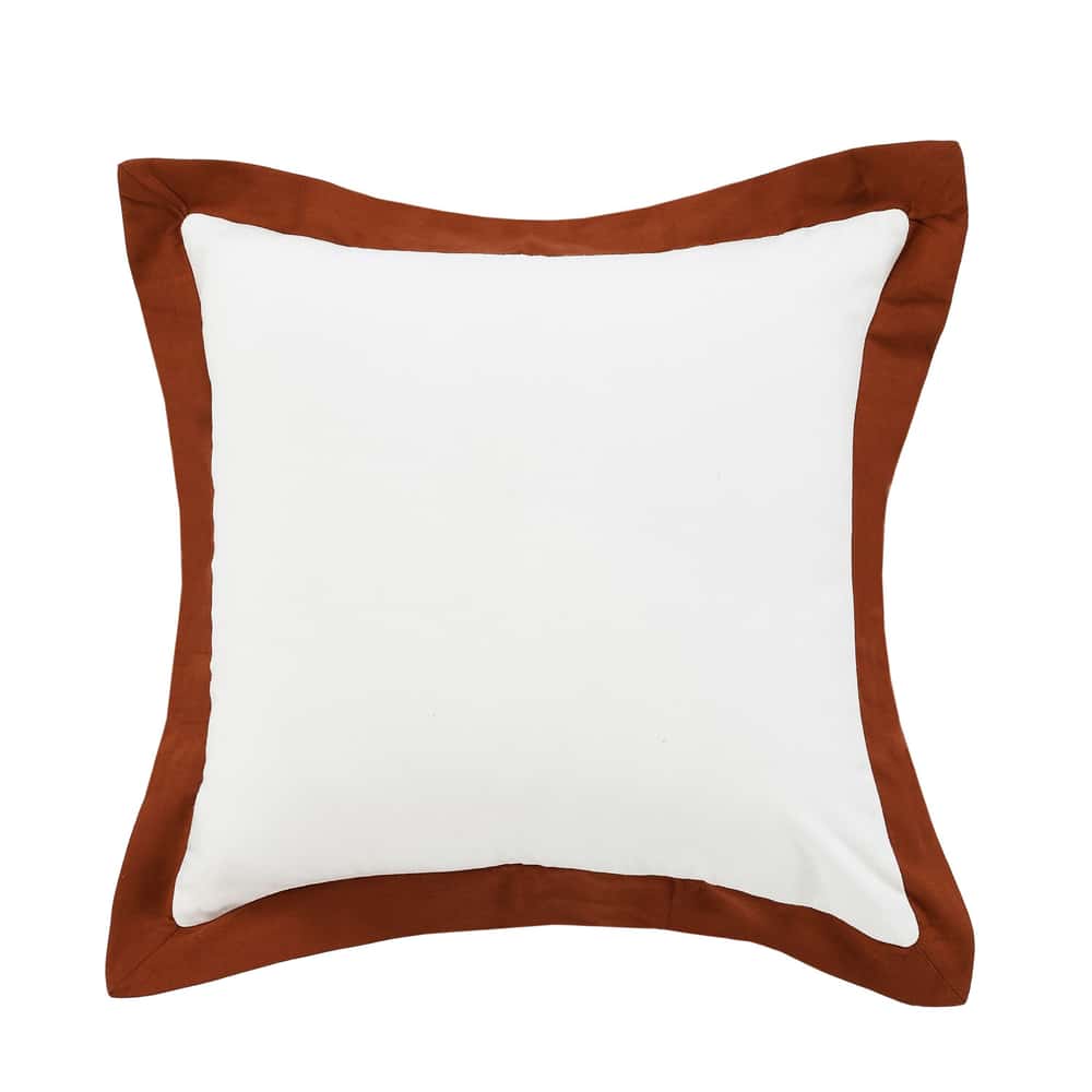 20" X 20" White And Cinnamon 100% Cotton Geometric Zippered Pillow