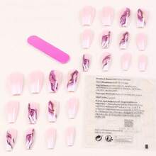 96Pcs Gold Foil Leaves Press On Nails Almond And Square Nails, Purple, Blue, Green Gradient Gold Foil Leaves Glitter Nails Art, Full Cover Removable False Nails Patch For Women Girls