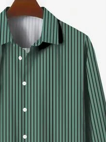 Áo sơ mi dài tay nam cỡ lớn, nhẹ, in kỹ thuật số 3D, họa tiết sọc retro, thích hợp mặc đi làm và đi làm, thấm hút mồ hôi. - màu xanh lá - Xem 5