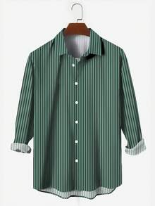Áo sơ mi dài tay nam cỡ lớn, nhẹ, in kỹ thuật số 3D, họa tiết sọc retro, thích hợp mặc đi làm và đi làm, thấm hút mồ hôi. - màu xanh lá - Xem 2