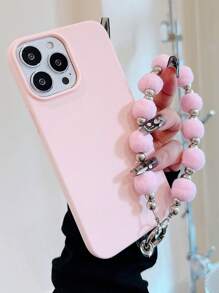 Pink Phone Case Apple Matte TPU Shockproof Phone Case With Lanyard Compatible With Iphone 14 Pro Max /15 Pro Max /15 Plus /15 Pro /15 Full Coverage Waterproof Anti-Fall Scratch Resistant - Baby Pink - View 2