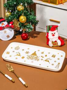 1pc Christmas Ceramic Steak Plate, Household Kitchen Tableware - Multicolor - View 2