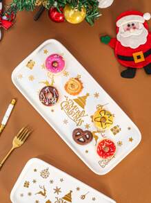 1pc Christmas Ceramic Steak Plate, Household Kitchen Tableware - Multicolor - View 5