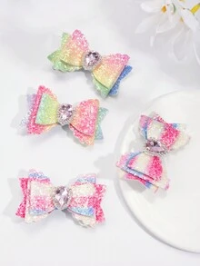 2 件彩虹发夹，适合女孩，闪闪发光的蝴蝶结鳄鱼夹，配燕尾水钻装饰，彩色渐变蝴蝶结发夹，可爱甜美蝴蝶结发夹，女士时尚发饰 - 彩色 - 查看 4