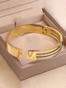 1 chiếc vòng tay thép không gỉ mạ vàng 18K cổ điển, được trang trí bằng đá giả, thích hợp cho phụ nữ đeo hàng ngày và làm quà tặng - vòng đeo tay - Xem 7