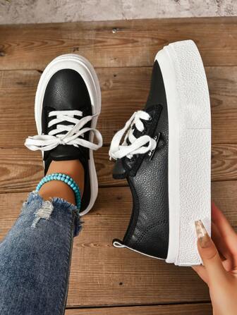 Anti-Slip Sports Shoes, New Leather Waterproof Versatile Women Casual Shoes, Thick Sole Running Shoes, Spring/Autumn