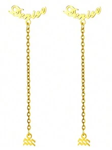 Hoa tai khắc tên theo 12 cung hoàng đạo tùy chỉnh cho nữ, Hoa tai đính tên thư pháp cổ điển bằng thép không gỉ màu vàng, Quà tặng kỷ niệm sinh nhật, Quà tặng Giáng sinh thanh lịch cho mẹ/bạn gái - Vàng - Xem 9