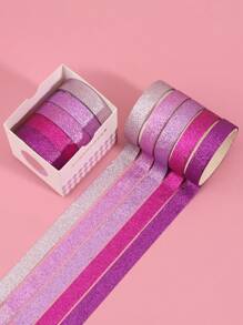 5卷/盒玫瑰紅手帳膠帶、閃閃發光金洋蔥文具和學生配件手帳材料 Diy 裝飾和遮蔽膠帶 - 玫紅色 - 查看 1