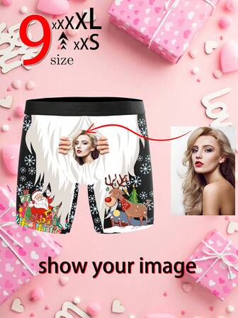 1 pieza Calzoncillos personalizados con corazón, imagen de San Valentín, imagen de Navidad, barba blanca, imagen de la novia en calzoncillos tipo tanga personalizados