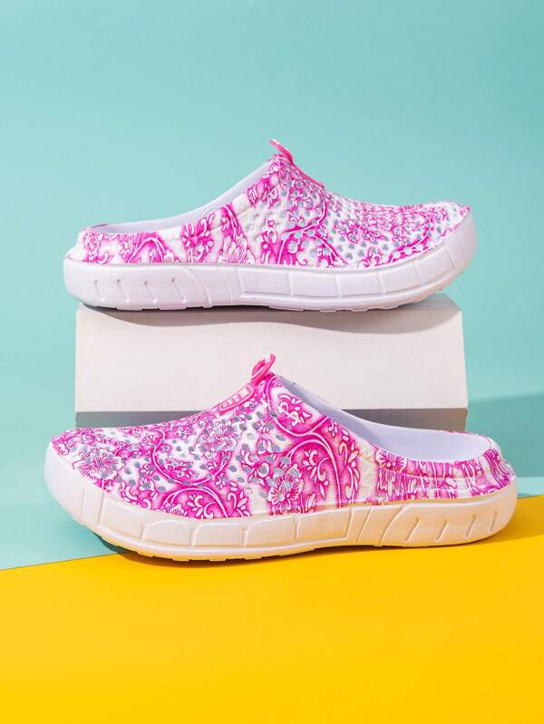 Women&#39;S Garden Casual Slippers, Beach Sandals, Non-Slip Swimming Pool Water Shoes, Home Slippers, Blue And White Porcelain Pattern, Light And Comfortable EVA Hole Shoes