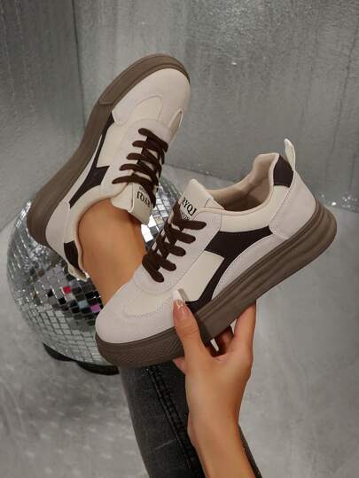 Women's Vintage Platform Lace Up Casual Trainers, Spring Autumn,Sneakers For Women