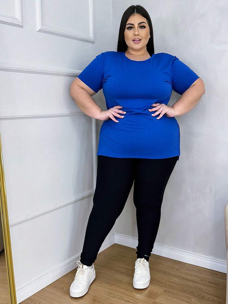 Women's Plus Size Blouse Vest Legging Gym Clothing Visco Lycra With Elastane - 寶藍色 - 查看 1