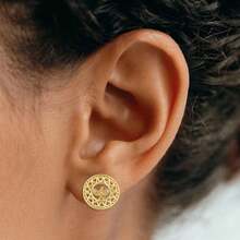 18K GOLD PLATED EARRINGS DIVINE HOLY SPIRIT STUDDED ZIRCONIA - 金色 - 查看 1