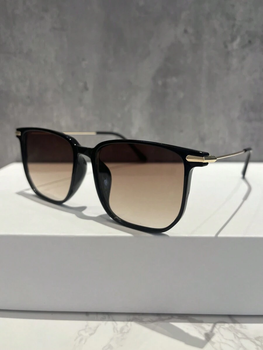 1 pieza Gafas de marco cuadrado delgado, accesorio de moda empresarial para hombres - Marco negro doble té - Ver 1